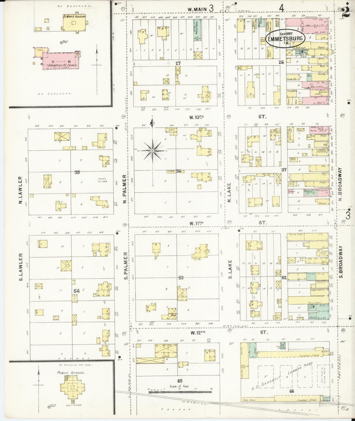 Sanborn Fire Insurance Map from Emmetsburg, Palo Alto County, Iowa (1897), Sheet #0002 - Historic Sanborn Fire Insurance Map Print