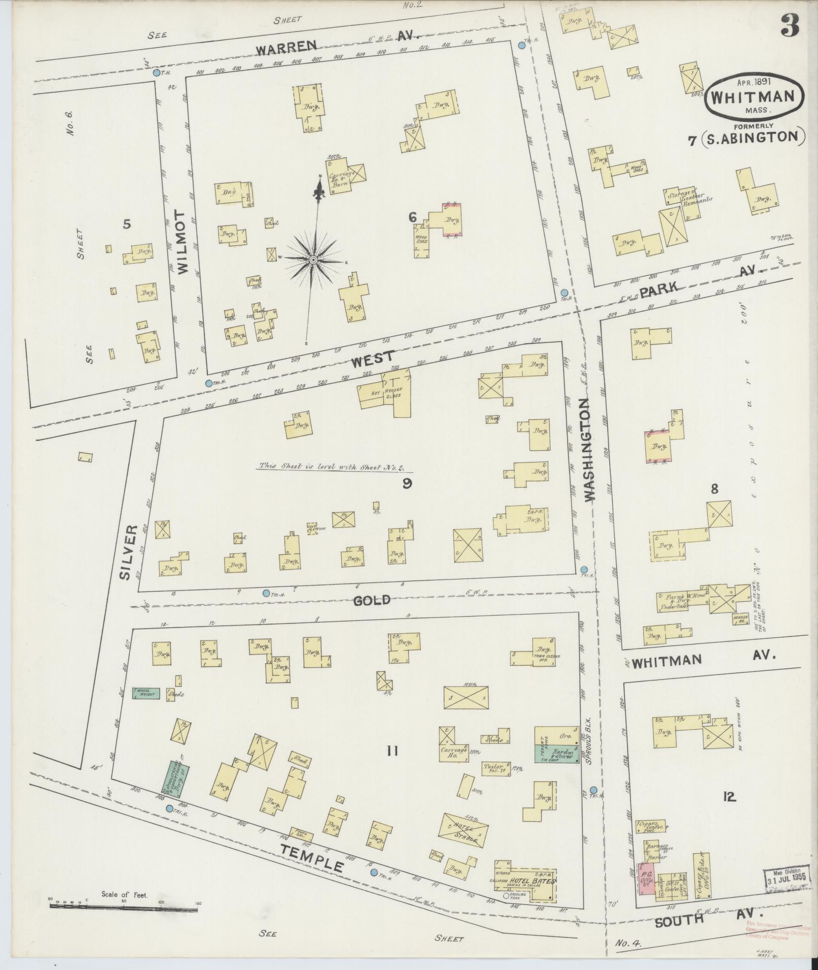 Sanborn Fire Insurance Map from Whitman, Plymouth County, Massachusetts (1891), Sheet #0003 - Complete Map Set gallery image, historic Sanborn map, vintage wall art, Massachusetts Massachusetts