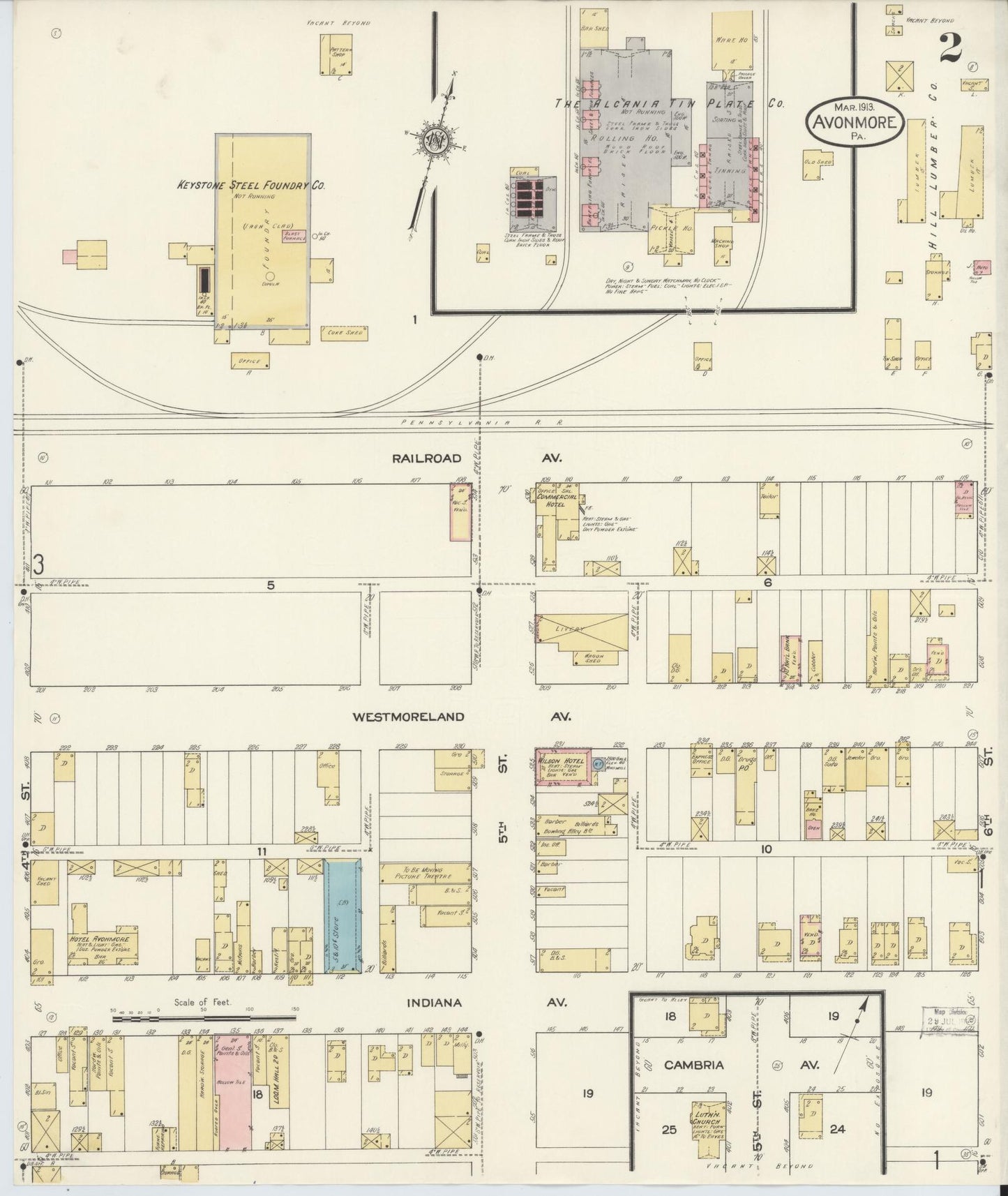 Sanborn Fire Insurance Map from Avonmore, Westmoreland County, Pennsylvania (1913), Sheet #0002 - Historic Sanborn Fire Insurance Map Print, vintage old map wall art, antique decor, genealogy gift, Pennsylvania Pennsylvania map