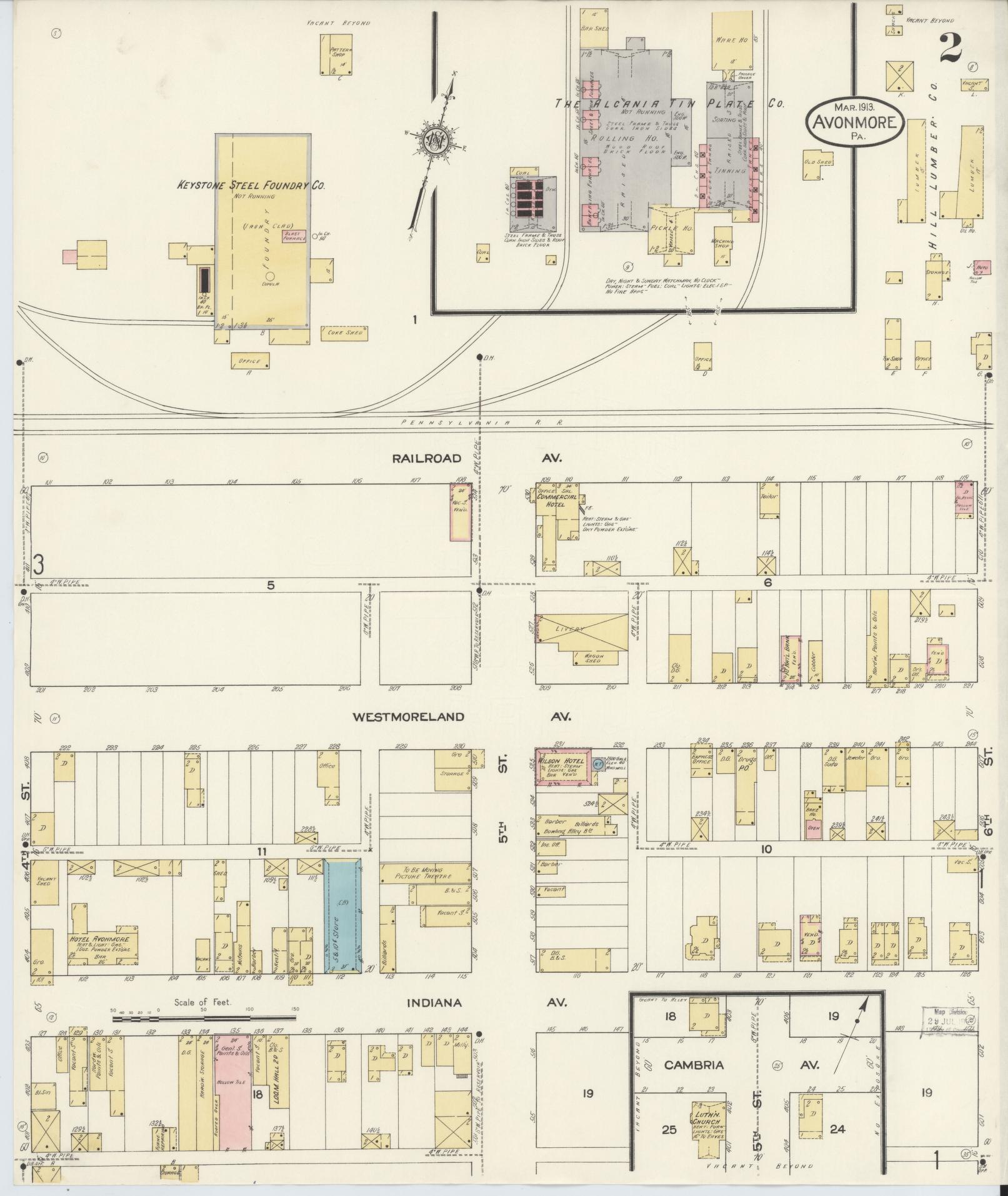 Sanborn Fire Insurance Map from Avonmore, Westmoreland County, Pennsylvania (1913), Sheet #0002 - Historic Sanborn Fire Insurance Map Print, vintage old map wall art, antique decor, genealogy gift, Pennsylvania Pennsylvania map
