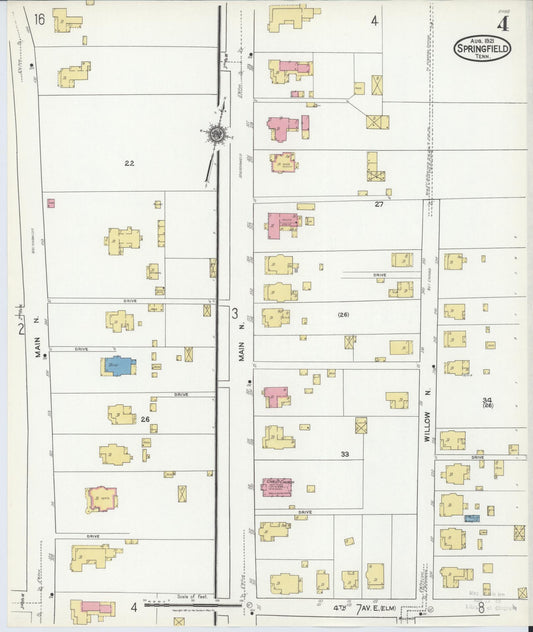 Sanborn Fire Insurance Map from Springfield, Robertson County, Tennessee (1921), Sheet #0004 - Historic Sanborn Fire Insurance Map Print, vintage old map wall art, antique decor, genealogy gift, Tennessee Tennessee map