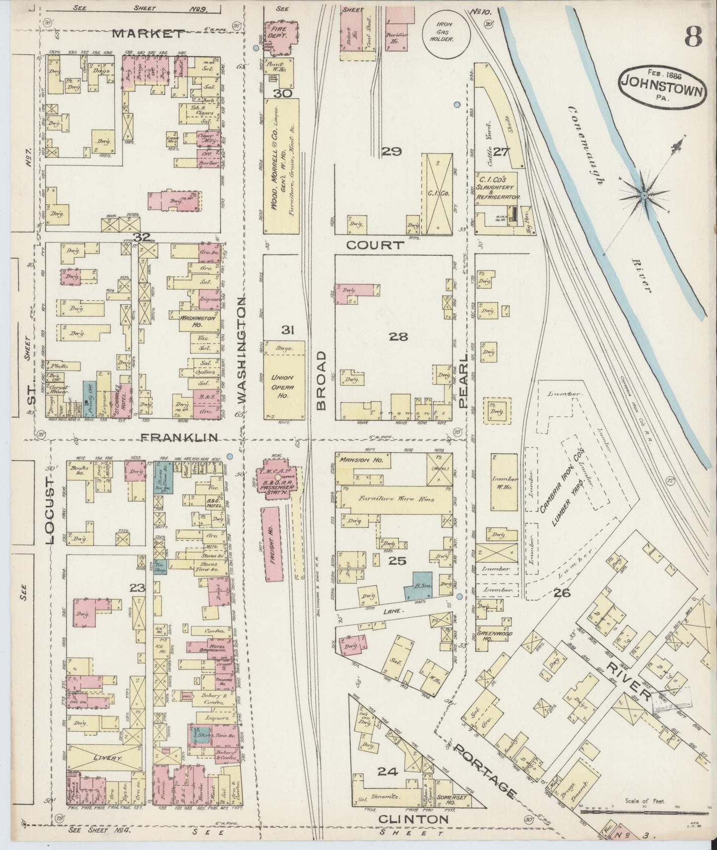 Sanborn Fire Insurance Map from Johnstown, Cambria County, Pennsylvania (1886), Sheet #0008 - Complete Map Set gallery image, historic Sanborn map, vintage wall art, Pennsylvania Pennsylvania