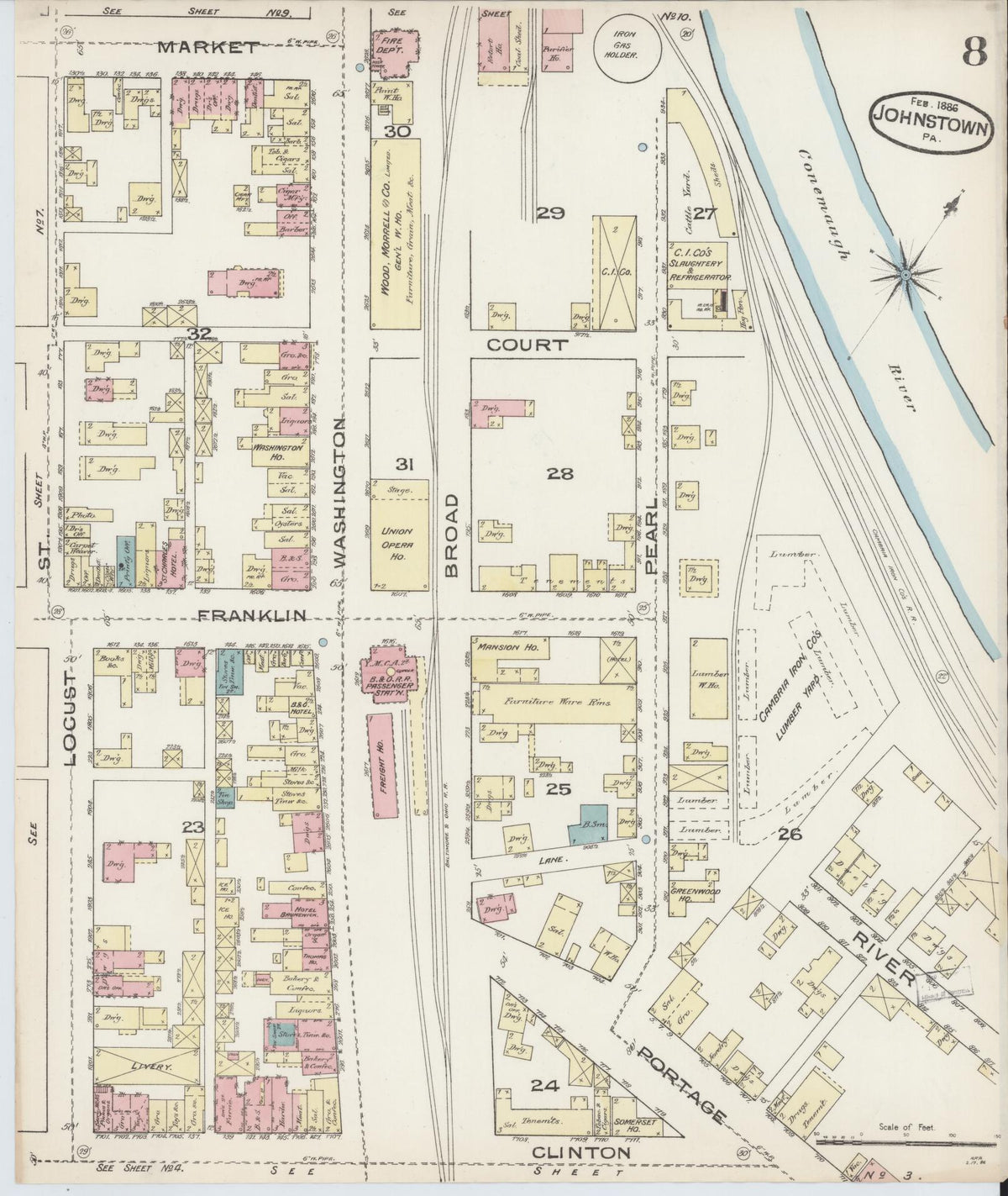 Sanborn Fire Insurance Map from Johnstown, Cambria County, Pennsylvania (1886), Sheet #0008 - Complete Map Set gallery image, historic Sanborn map, vintage wall art, Pennsylvania Pennsylvania