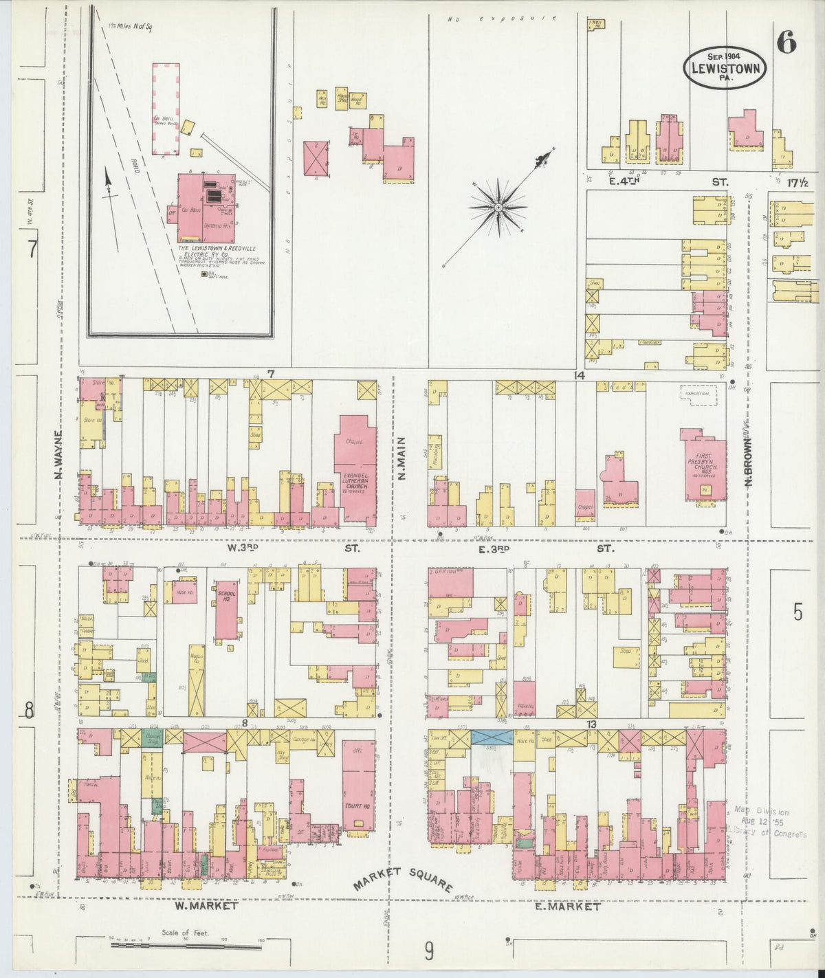 Sanborn Fire Insurance Map from Lewistown, Mifflin County, Pennsylvania (1904), Sheet #0006 - Historic Sanborn Fire Insurance Map Print, vintage old map wall art, antique decor, genealogy gift, Pennsylvania Pennsylvania map