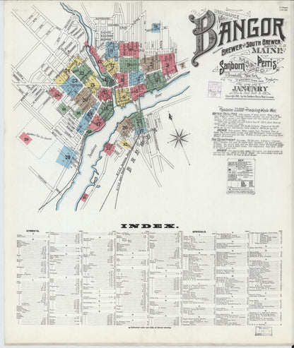 Sanborn Fire Insurance Map from Bangor, Penobscot County, Maine (1901), Sheet #0001 - Complete Map Set gallery image, historic Sanborn map, vintage wall art, Maine Maine