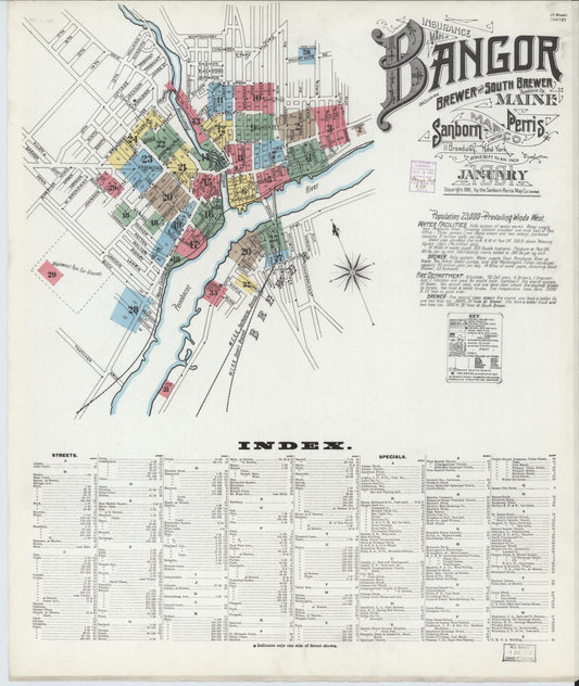 Sanborn Fire Insurance Map from Bangor, Penobscot County, Maine (1901), Sheet #0001 - Complete Map Set gallery image, historic Sanborn map, vintage wall art, Maine Maine