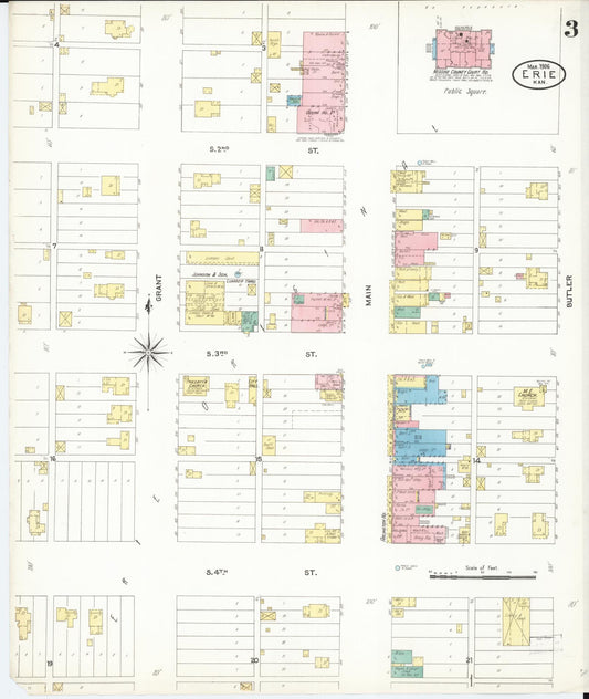 Sanborn Fire Insurance Map from Erie, Neosho County, Kansas (1906), Sheet #0003 - Historic Sanborn Fire Insurance Map Print, vintage old map wall art, antique decor, genealogy gift, Kansas Kansas map