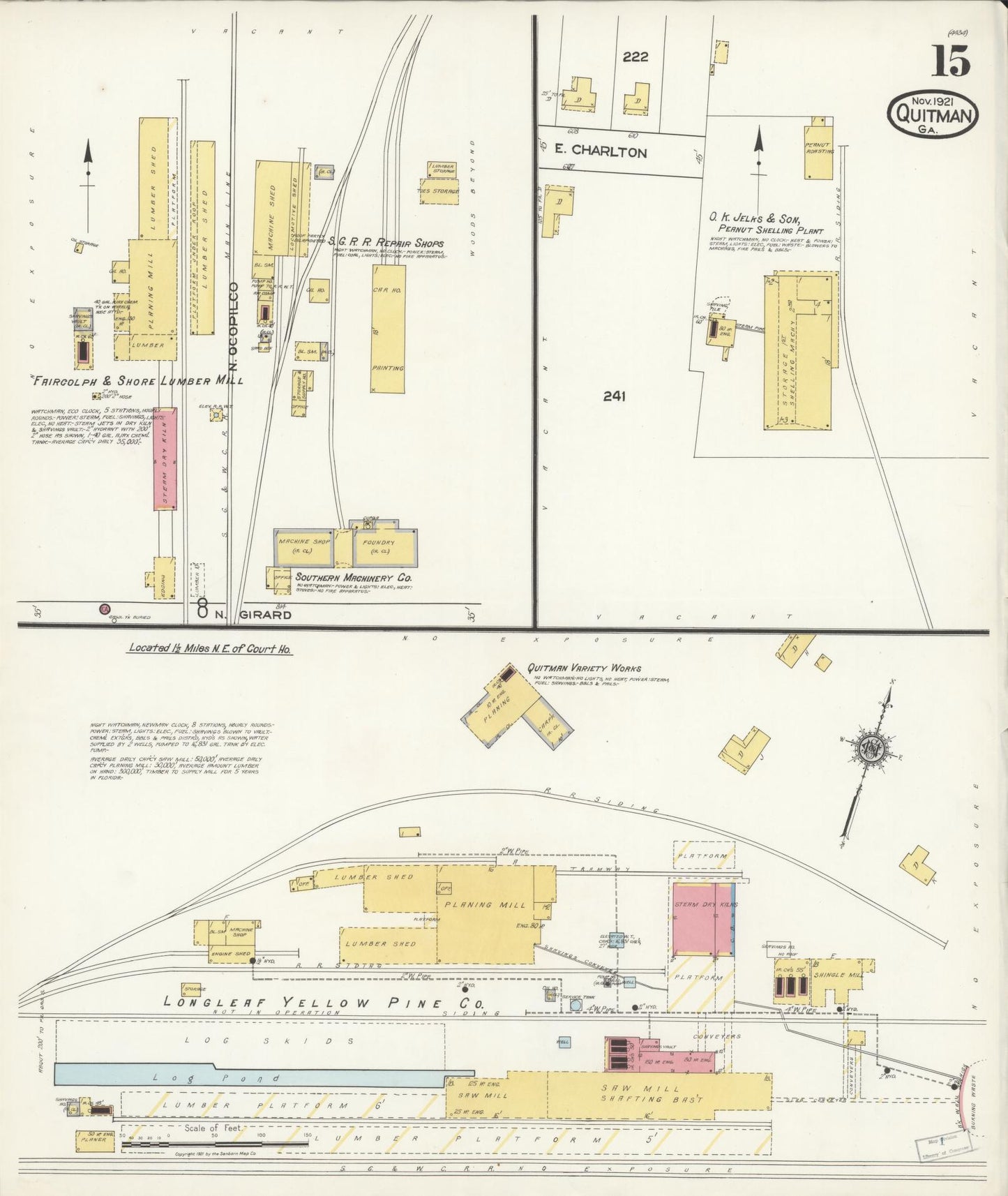 Sanborn Fire Insurance Map from Quitman, Brooks County, Georgia (1921), Sheet #0015 - Historic Sanborn Fire Insurance Map Print, vintage old map wall art, antique decor, genealogy gift, Georgia Georgia map
