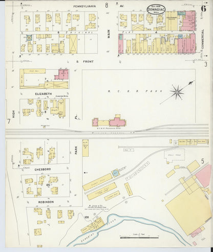 Sanborn Fire Insurance Map from Dowagiac, Cass County, Michigan (1908), Sheet #0006 - Historic Sanborn Fire Insurance Map Print, vintage old map wall art, antique decor, genealogy gift, Michigan Michigan map