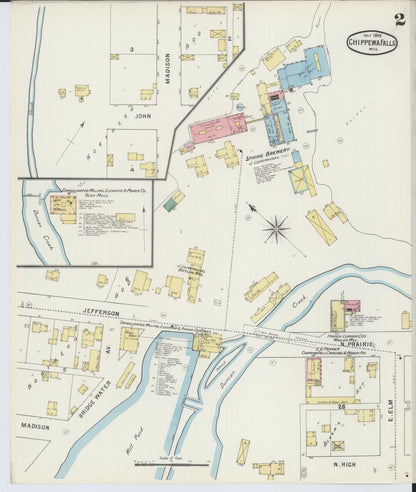 Sanborn Fire Insurance Map from Chippewa Falls, Chippewa County, Wisconsin (1895), Sheet #0002 - Historic Sanborn Fire Insurance Map Print, vintage old map wall art, antique decor, genealogy gift, Wisconsin Wisconsin map
