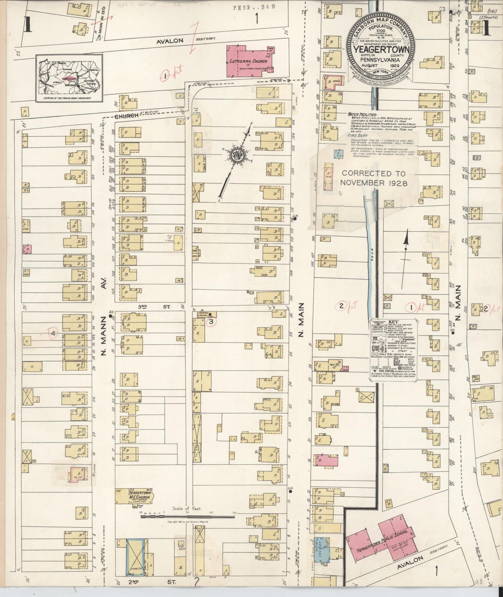 Sanborn Fire Insurance Map from Yeagertown, Mifflin County, Pennsylvania (1928), Sheet #0001 - Complete Map Set gallery image, historic Sanborn map, vintage wall art, Pennsylvania Pennsylvania