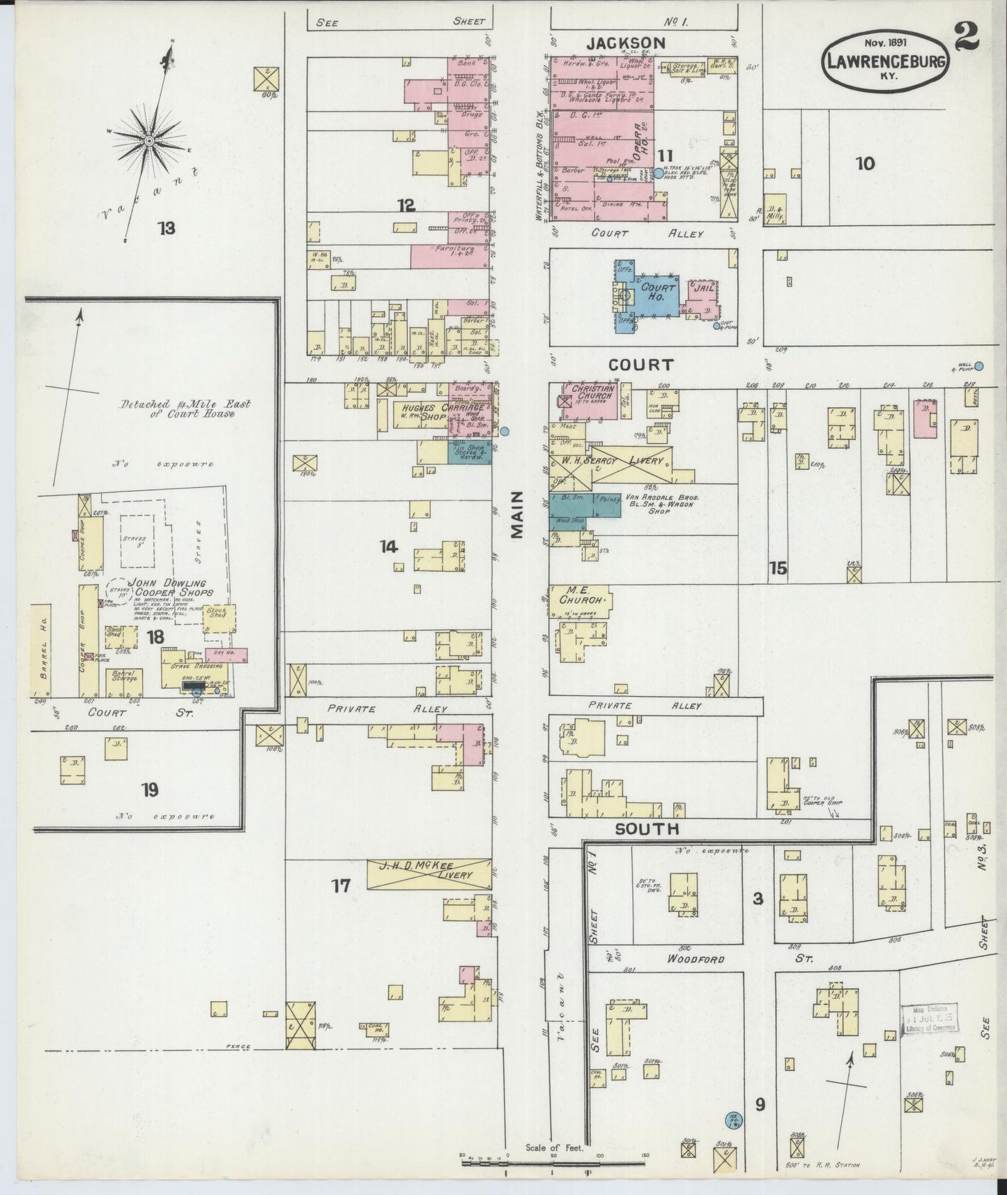 Sanborn Fire Insurance Map from Lawrenceburg, Anderson County, Kentucky (1891), Sheet #0002 - Historic Sanborn Fire Insurance Map Print, vintage old map wall art, antique decor, genealogy gift, Kentucky Kentucky map