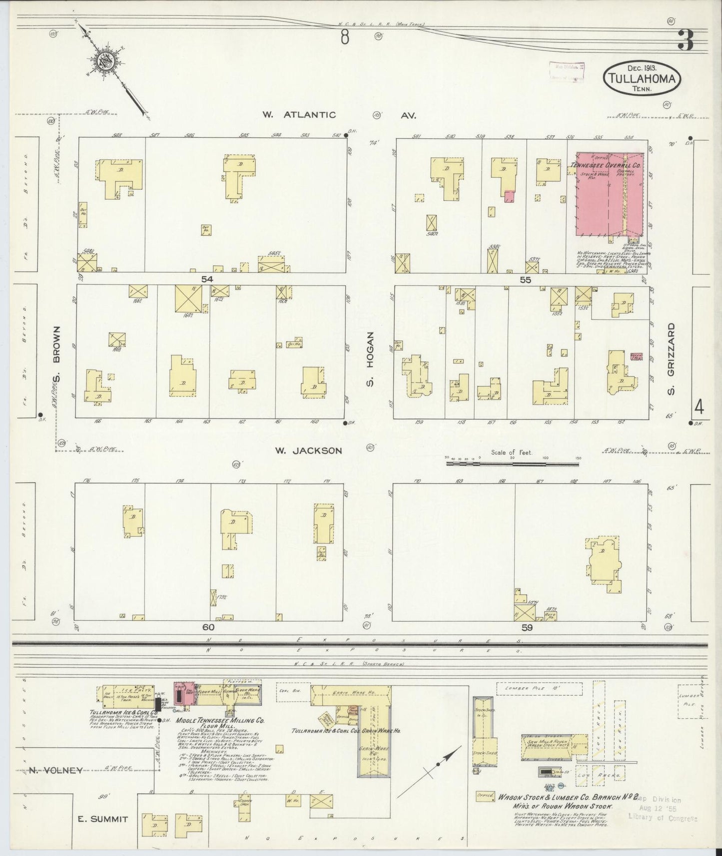 Sanborn Fire Insurance Map from Tullahoma, Coffee County, Tennessee (1913), Sheet #0003 - Complete Map Set gallery image, historic Sanborn map, vintage wall art, Tennessee Tennessee