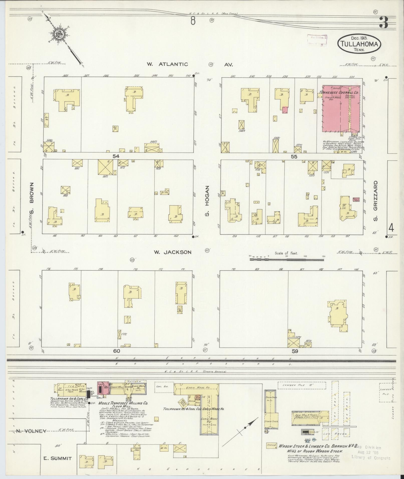 Sanborn Fire Insurance Map from Tullahoma, Coffee County, Tennessee (1913), Sheet #0003 - Complete Map Set gallery image, historic Sanborn map, vintage wall art, Tennessee Tennessee