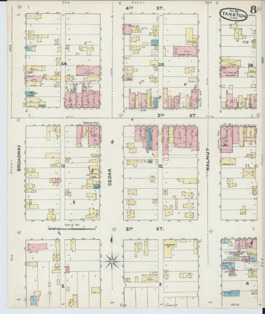 Sanborn Fire Insurance Map from Yankton, Yankton County, South Dakota (1891), Sheet #0008 - Historic Sanborn Fire Insurance Map Print, vintage old map wall art, antique decor, genealogy gift, South Dakota South Dakota map