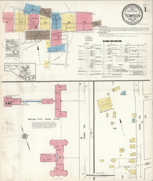Sanborn Fire Insurance Map from Towson, Baltimore County, Maryland (1922), Sheet #0001 - Historic Sanborn Fire Insurance Map Print, vintage old map wall art, antique decor, genealogy gift, Maryland Maryland map