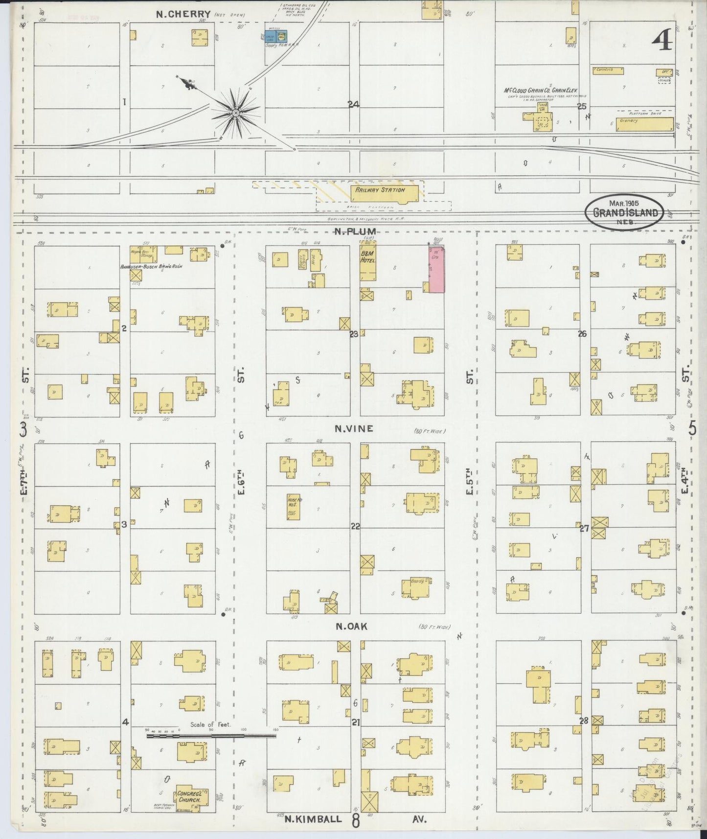 Sanborn Fire Insurance Map from Grand Island, Hall County, Nebraska (1905), Sheet #0004 - Complete Map Set gallery image, historic Sanborn map, vintage wall art, Nebraska Nebraska