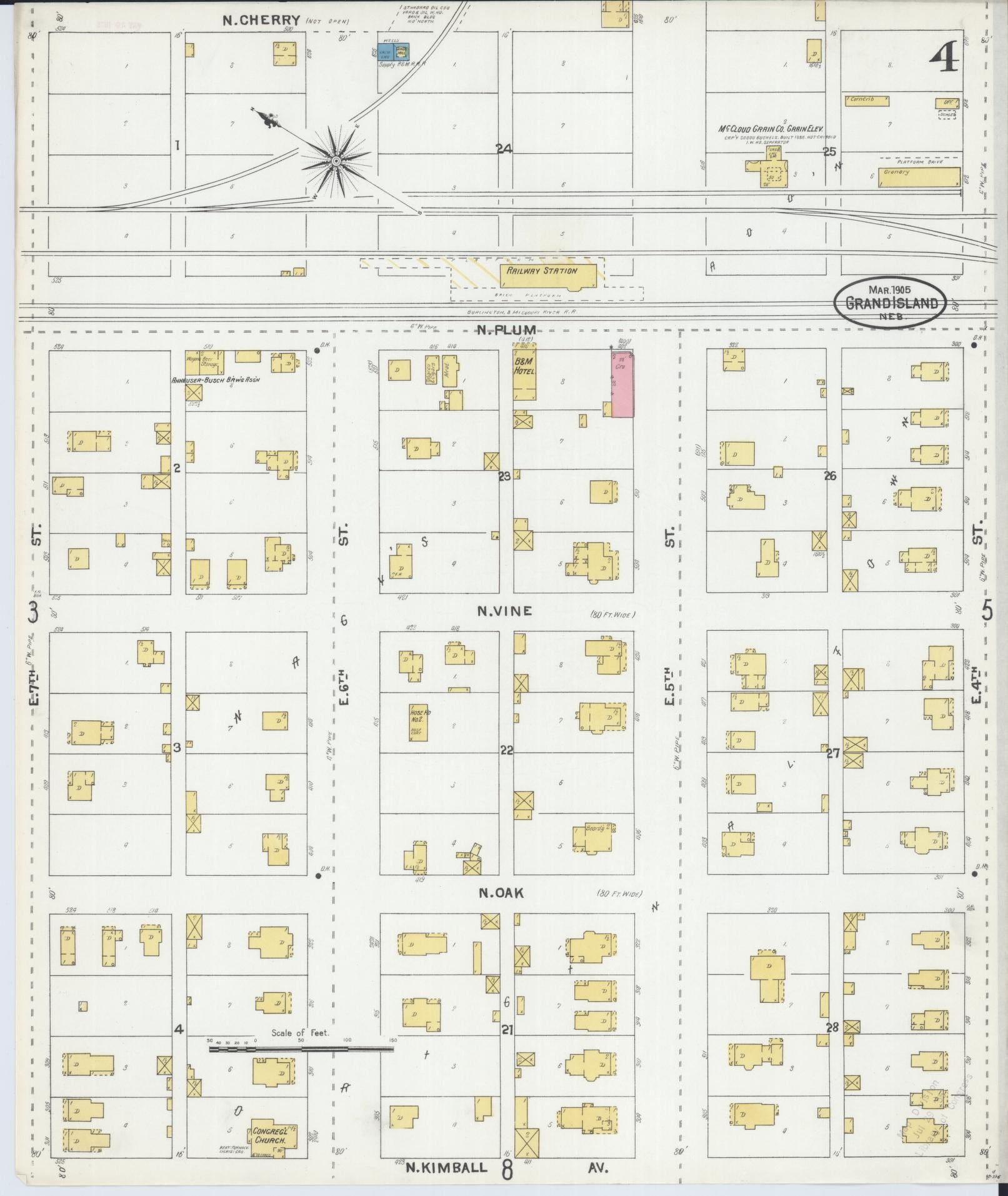 Sanborn Fire Insurance Map from Grand Island, Hall County, Nebraska (1905), Sheet #0004 - Complete Map Set gallery image, historic Sanborn map, vintage wall art, Nebraska Nebraska
