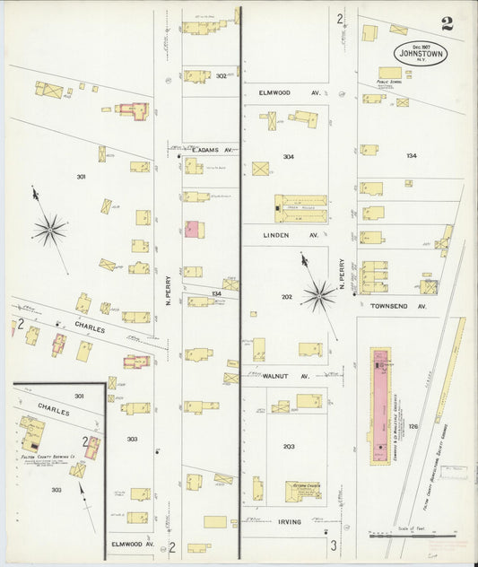 Sanborn Fire Insurance Map from Johnstown, Fulton County, New York (1907), Sheet #0002 - Historic Sanborn Fire Insurance Map Print, vintage old map wall art, antique decor, genealogy gift, New York New York map