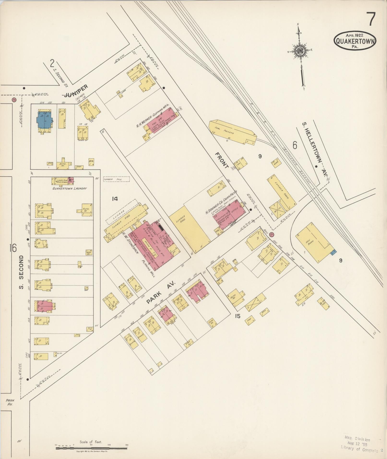 Sanborn Fire Insurance Map from Quakertown, Bucks County, Pennsylvania (1922), Sheet #0007 - Historic Sanborn Fire Insurance Map Print, vintage old map wall art, antique decor, genealogy gift, Pennsylvania Pennsylvania map