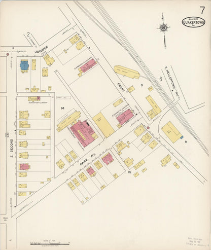 Sanborn Fire Insurance Map from Quakertown, Bucks County, Pennsylvania (1922), Sheet #0007 - Historic Sanborn Fire Insurance Map Print, vintage old map wall art, antique decor, genealogy gift, Pennsylvania Pennsylvania map