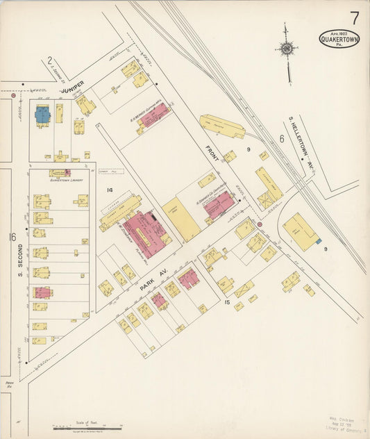 Sanborn Fire Insurance Map from Quakertown, Bucks County, Pennsylvania (1922), Sheet #0007 - Historic Sanborn Fire Insurance Map Print, vintage old map wall art, antique decor, genealogy gift, Pennsylvania Pennsylvania map