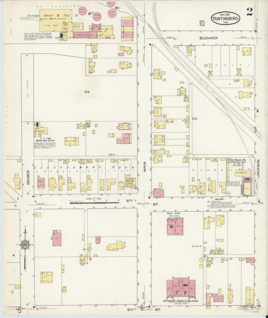Sanborn Fire Insurance Map from Huntingburg, Dubois County, Indiana (1913), Sheet #0002 - Historic Sanborn Fire Insurance Map Print, vintage old map wall art, antique decor, genealogy gift, Indiana Indiana map