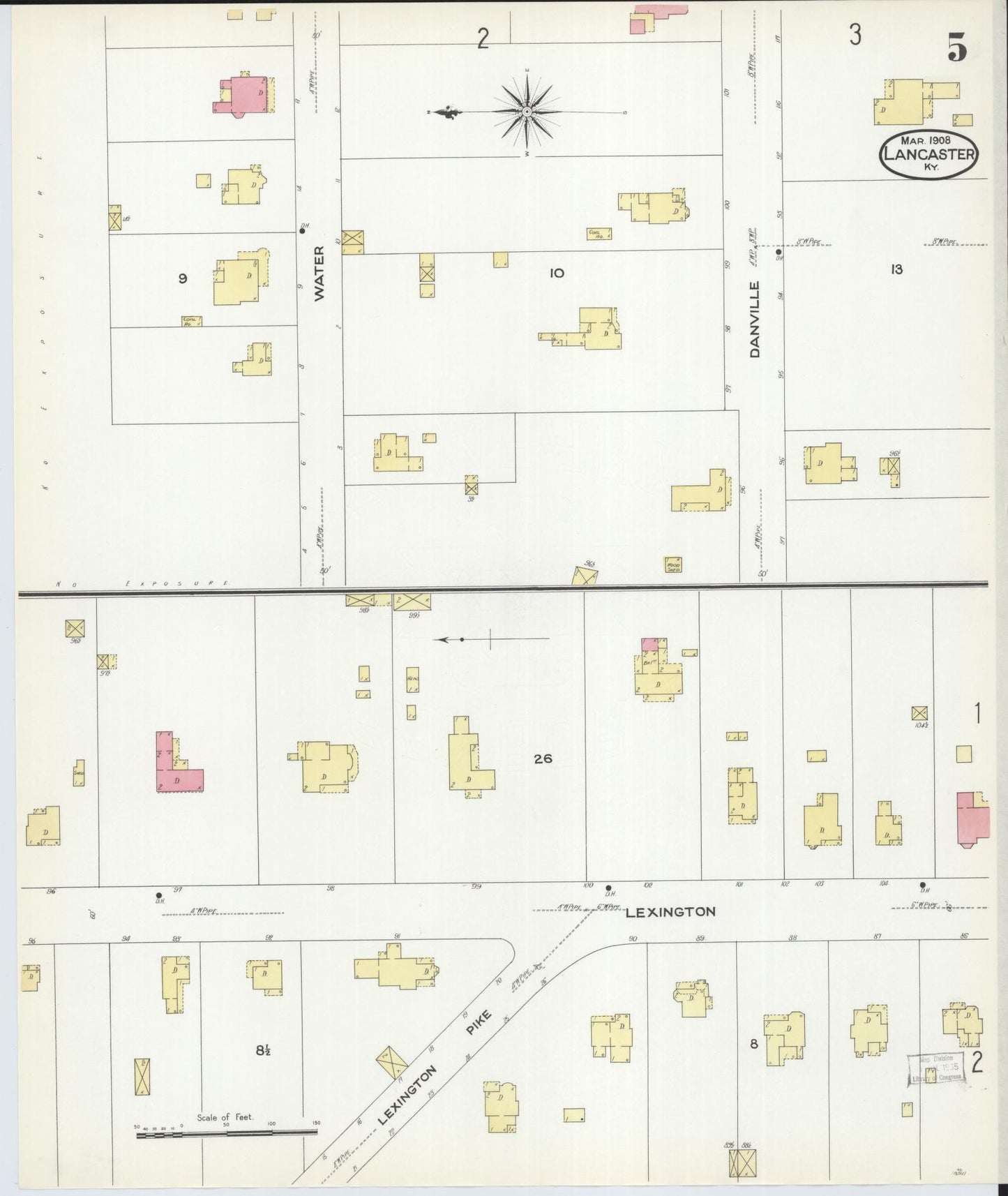 Sanborn Fire Insurance Map from Lancaster, Garrard County, Kentucky (1908), Sheet #0005 - Complete Map Set gallery image, historic Sanborn map, vintage wall art, Kentucky Kentucky