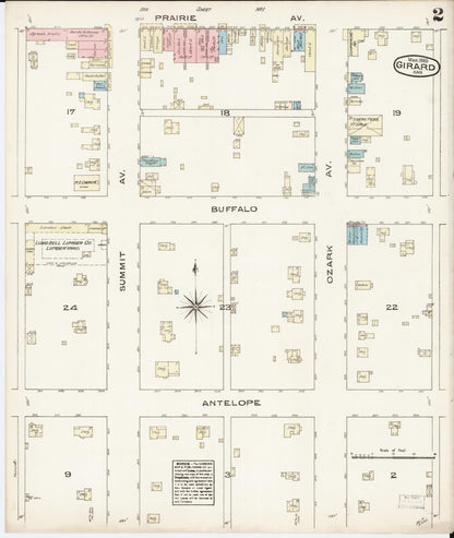 Sanborn Fire Insurance Map from Girard, Crawford County, Kansas (1885), Sheet #0002 - Complete Map Set gallery image, historic Sanborn map, vintage wall art, Kansas Kansas