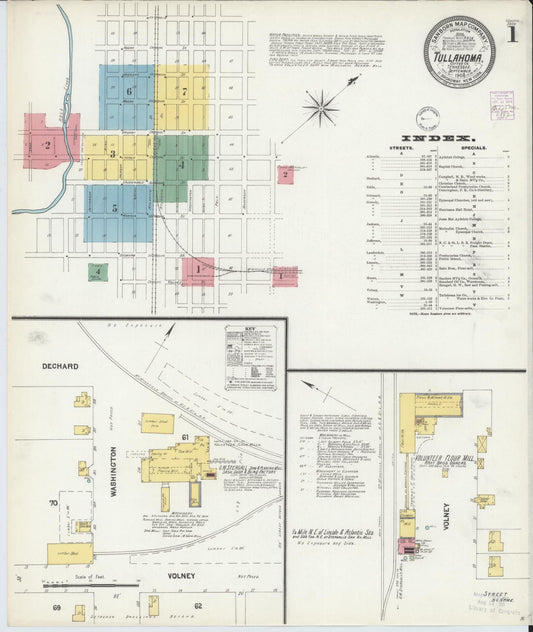 Sanborn Fire Insurance Map from Tullahoma, Coffee County, Tennessee (1902), Sheet #0001 - Complete Map Set gallery image, historic Sanborn map, vintage wall art, Tennessee Tennessee
