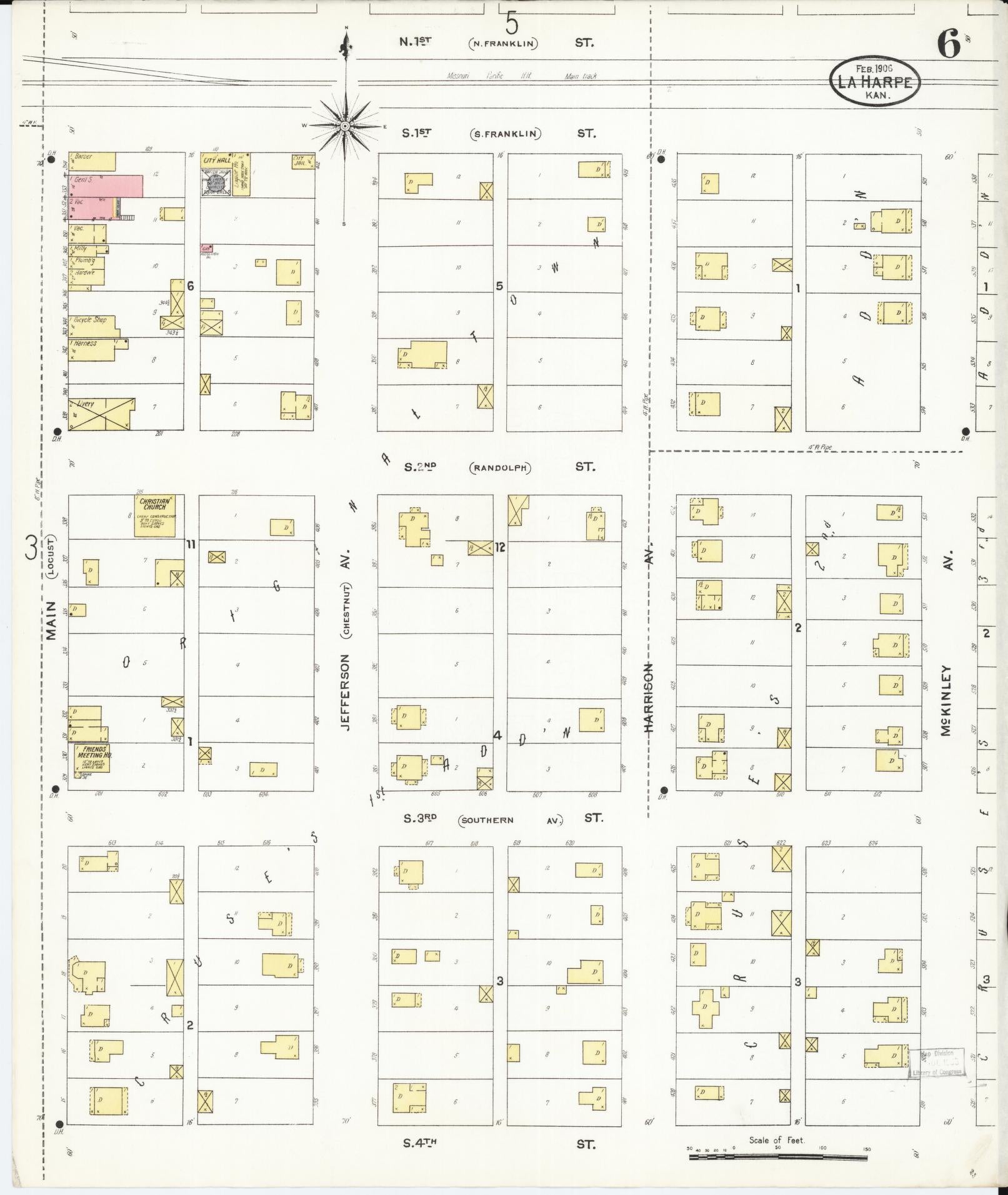 Sanborn Fire Insurance Map from La Harpe, Allen County, Kansas (1906), Sheet #0006 - Historic Sanborn Fire Insurance Map Print, vintage old map wall art, antique decor, genealogy gift, Kansas Kansas map