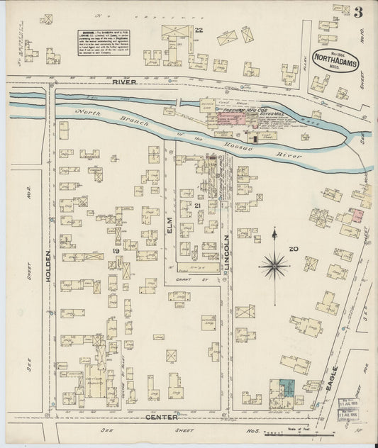 Sanborn Fire Insurance Map from North Adams, Berkshire County, Massachusetts (1884), Sheet #0003 - Historic Sanborn Fire Insurance Map Print, vintage old map wall art, antique decor, genealogy gift, Massachusetts Massachusetts map