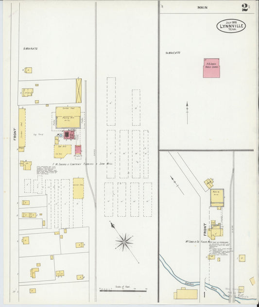 Sanborn Fire Insurance Map from Lynnville, Giles County, Tennessee (1905), Sheet #0002 - Historic Sanborn Fire Insurance Map Print, vintage old map wall art, antique decor, genealogy gift, Tennessee Tennessee map