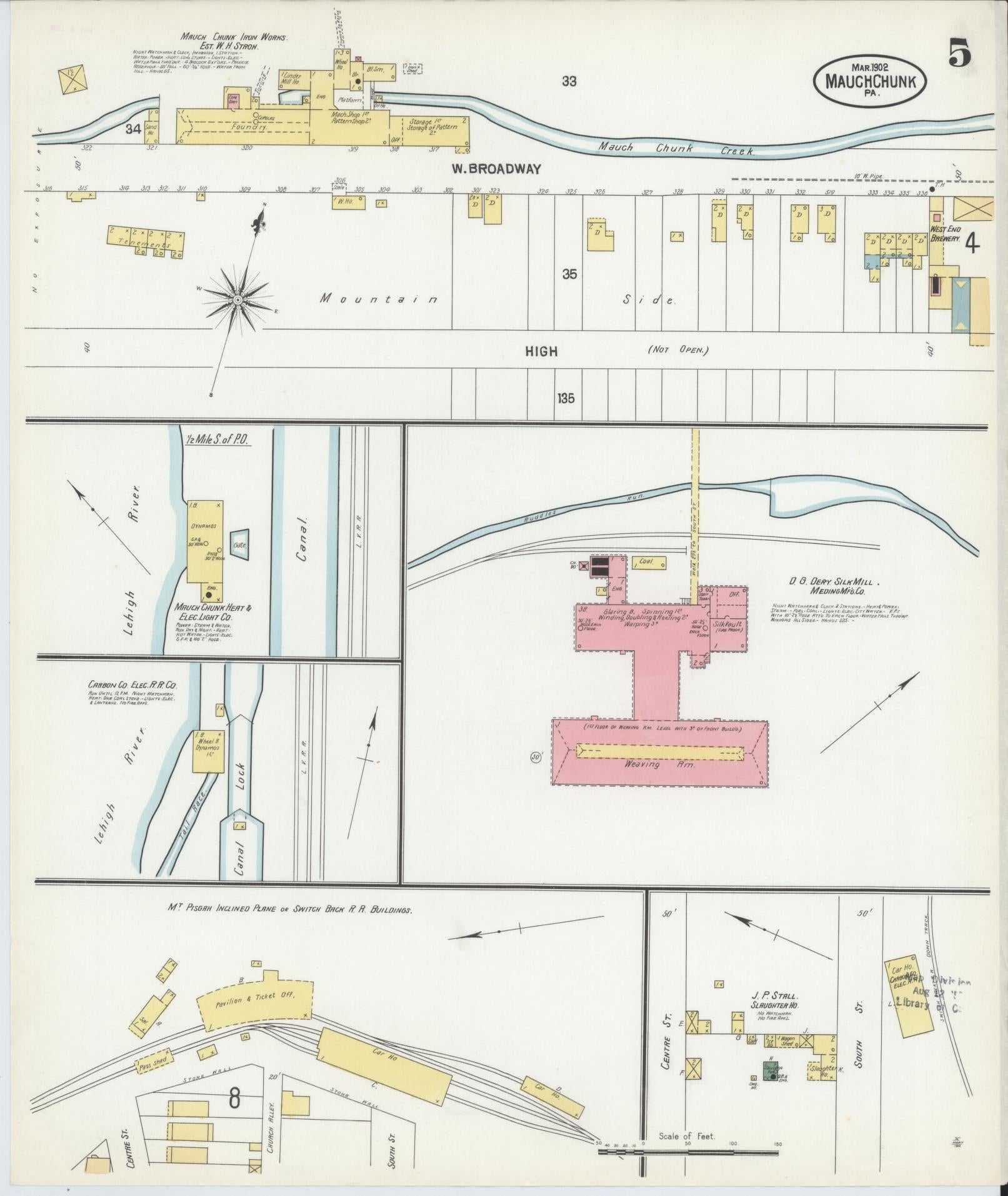 Sanborn Fire Insurance Map from Mauch Chunk, Carbon County, Pennsylvania (1902), Sheet #0005 - Historic Sanborn Fire Insurance Map Print, vintage old map wall art, antique decor, genealogy gift, Pennsylvania Pennsylvania map