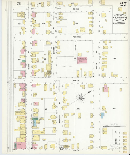 Sanborn Fire Insurance Map from Rochester, Beaver County, Pennsylvania (1908), Sheet #0026 - Historic Sanborn Fire Insurance Map Print, vintage old map wall art, antique decor, genealogy gift, Pennsylvania Pennsylvania map