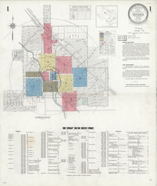 Sanborn Fire Insurance Map from Snyder, Scurry County, Texas (1936), Sheet #0001 - Complete Map Set gallery image, historic Sanborn map, vintage wall art, Texas Texas