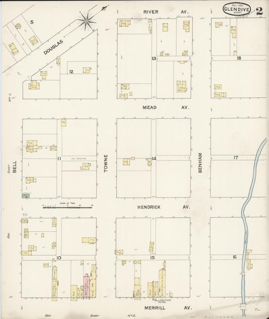 Sanborn Fire Insurance Map from Glendive, Dawson County, Montana (1888), Sheet #0002 - Historic Sanborn Fire Insurance Map Print, vintage old map wall art, antique decor, genealogy gift, Montana Montana map