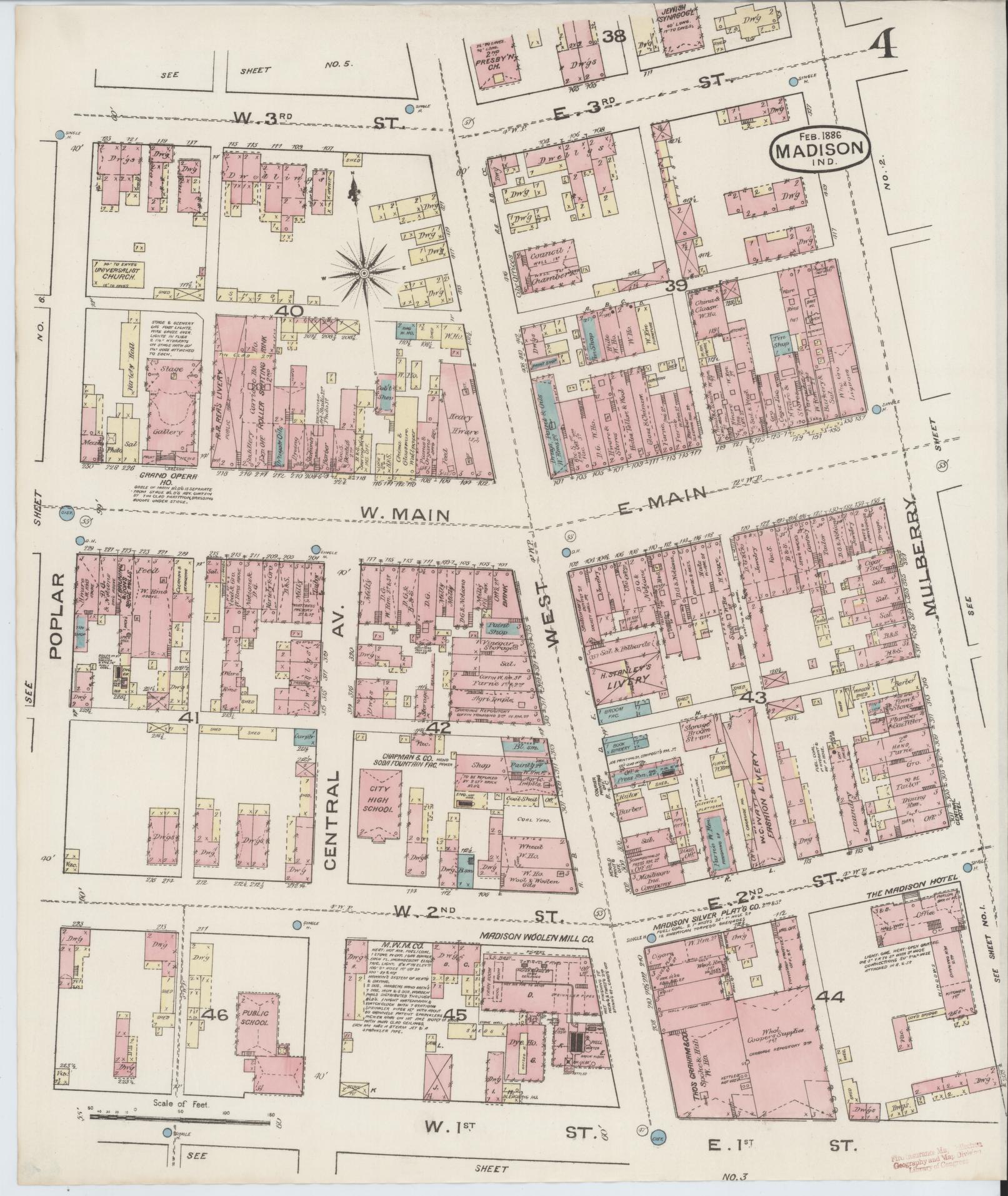 Sanborn Fire Insurance Map from Madison, Jefferson County, Indiana (1886), Sheet #0004 - Complete Map Set gallery image, historic Sanborn map, vintage wall art, Indiana Indiana