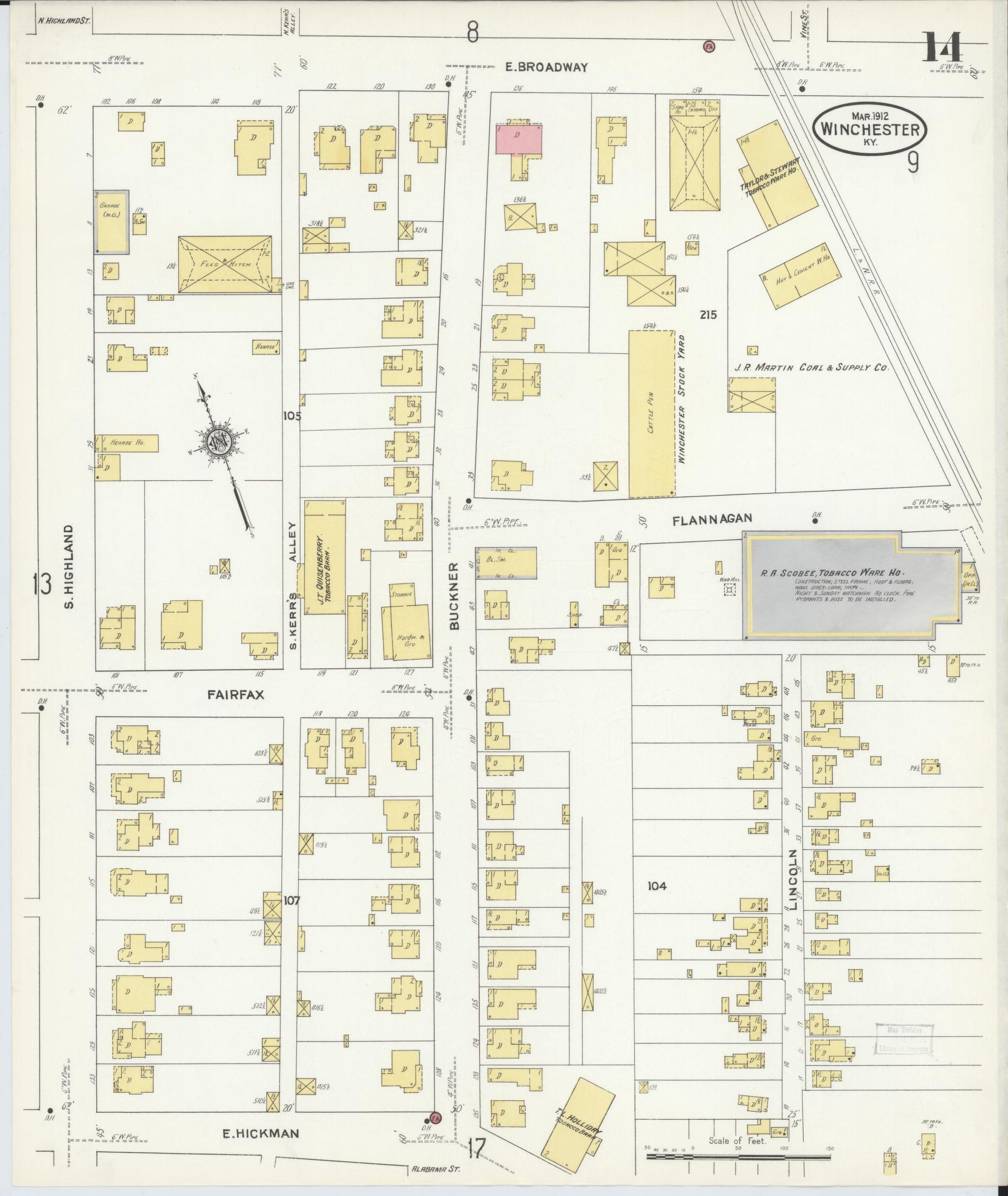 Sanborn Fire Insurance Map from Winchester, Clark County, Kentucky (1912), Sheet #0014 - Complete Map Set gallery image, historic Sanborn map, vintage wall art, Kentucky Kentucky