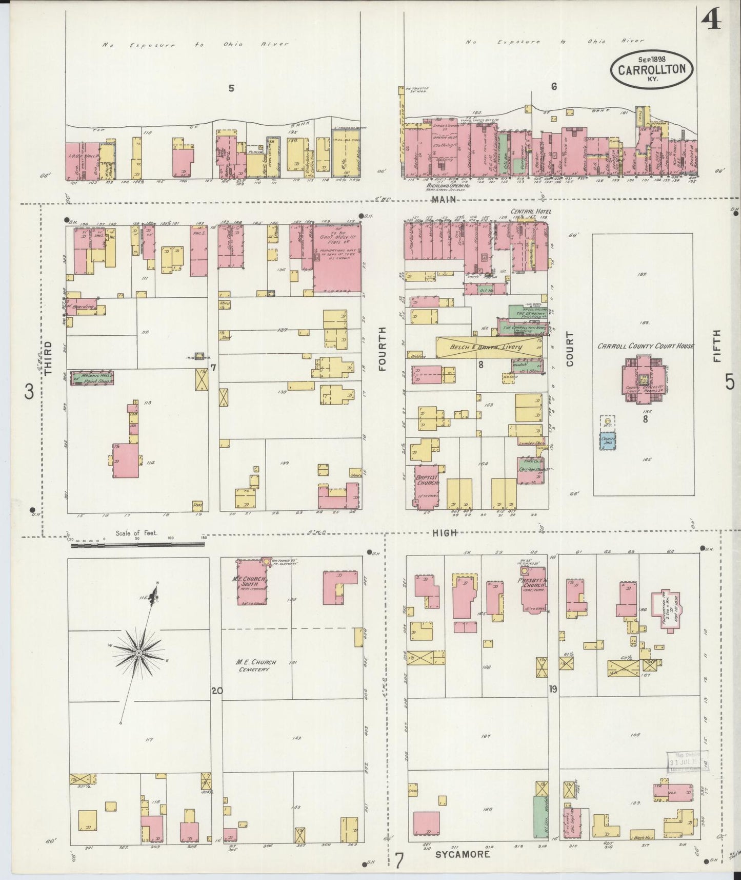 Sanborn Fire Insurance Map from Carrollton, Carroll County, Kentucky (1898), Sheet #0004 - Historic Sanborn Fire Insurance Map Print, vintage old map wall art, antique decor, genealogy gift, Kentucky Kentucky map