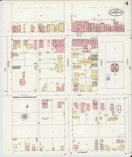 Sanborn Fire Insurance Map from Carrollton, Carroll County, Kentucky (1898), Sheet #0004 - Historic Sanborn Fire Insurance Map Print, vintage old map wall art, antique decor, genealogy gift, Kentucky Kentucky map