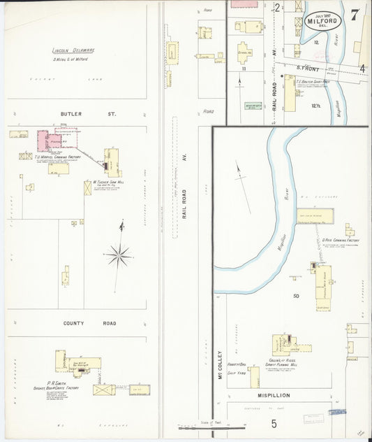 Sanborn Fire Insurance Map from Milford, Kent And Sussex Counties, Delaware (1897), Sheet #0007 - Historic Sanborn Fire Insurance Map Print, vintage old map wall art, antique decor, genealogy gift, Delaware Delaware map