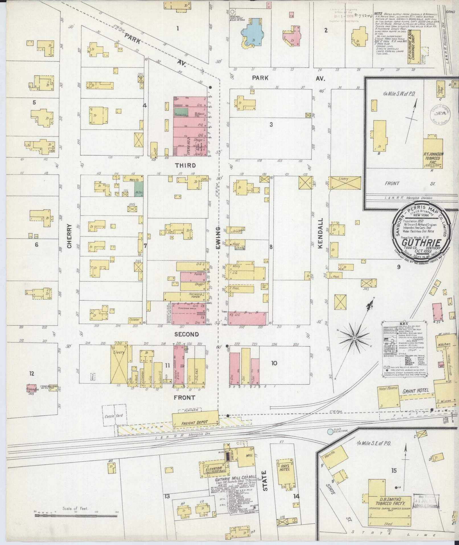 Sanborn Fire Insurance Map from Guthrie, Todd County, Kentucky (1899), Sheet #0001 - Historic Sanborn Fire Insurance Map Print, vintage old map wall art, antique decor, genealogy gift, Kentucky Kentucky map