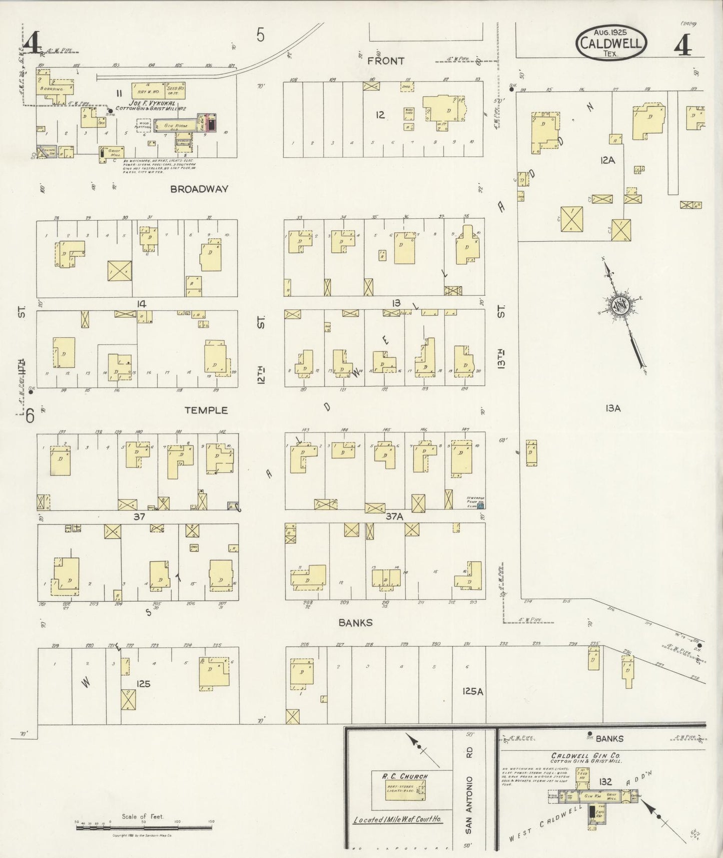 Sanborn Fire Insurance Map from Caldwell, Burleson County, Texas (1925), Sheet #0004 - Historic Sanborn Fire Insurance Map Print, vintage old map wall art, antique decor, genealogy gift, Texas Texas map