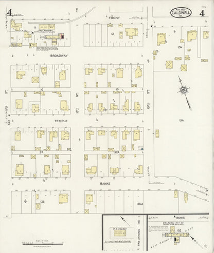 Sanborn Fire Insurance Map from Caldwell, Burleson County, Texas (1925), Sheet #0004 - Historic Sanborn Fire Insurance Map Print, vintage old map wall art, antique decor, genealogy gift, Texas Texas map