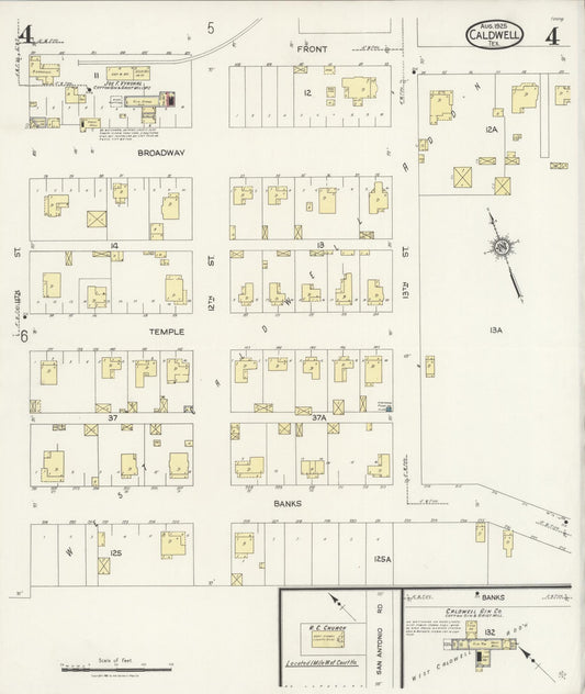 Sanborn Fire Insurance Map from Caldwell, Burleson County, Texas (1925), Sheet #0004 - Historic Sanborn Fire Insurance Map Print, vintage old map wall art, antique decor, genealogy gift, Texas Texas map