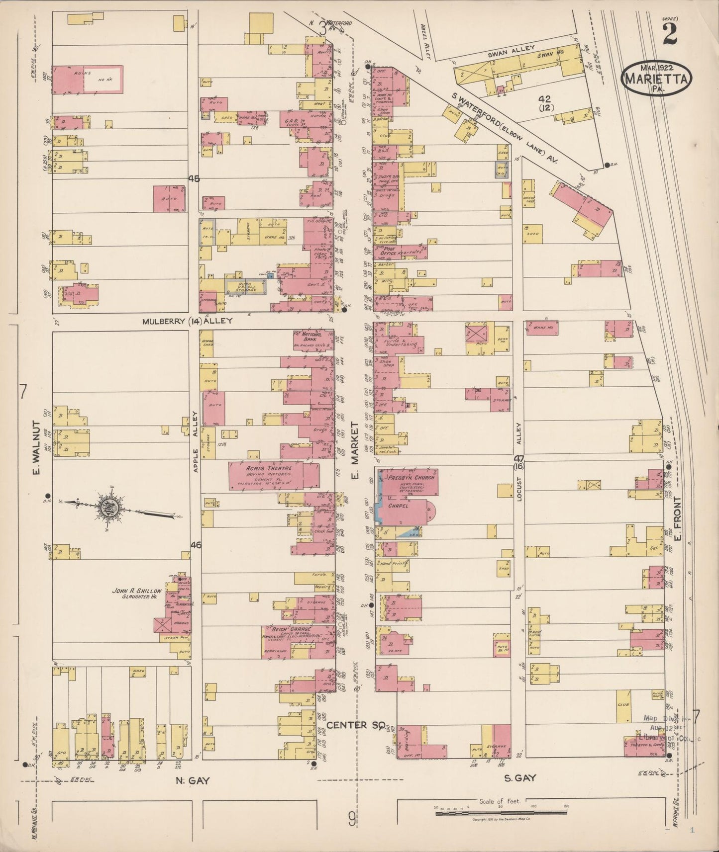Sanborn Fire Insurance Map from Marietta, Lancaster County, Pennsylvania (1922), Sheet #0002 - Complete Map Set gallery image, historic Sanborn map, vintage wall art, Pennsylvania Pennsylvania