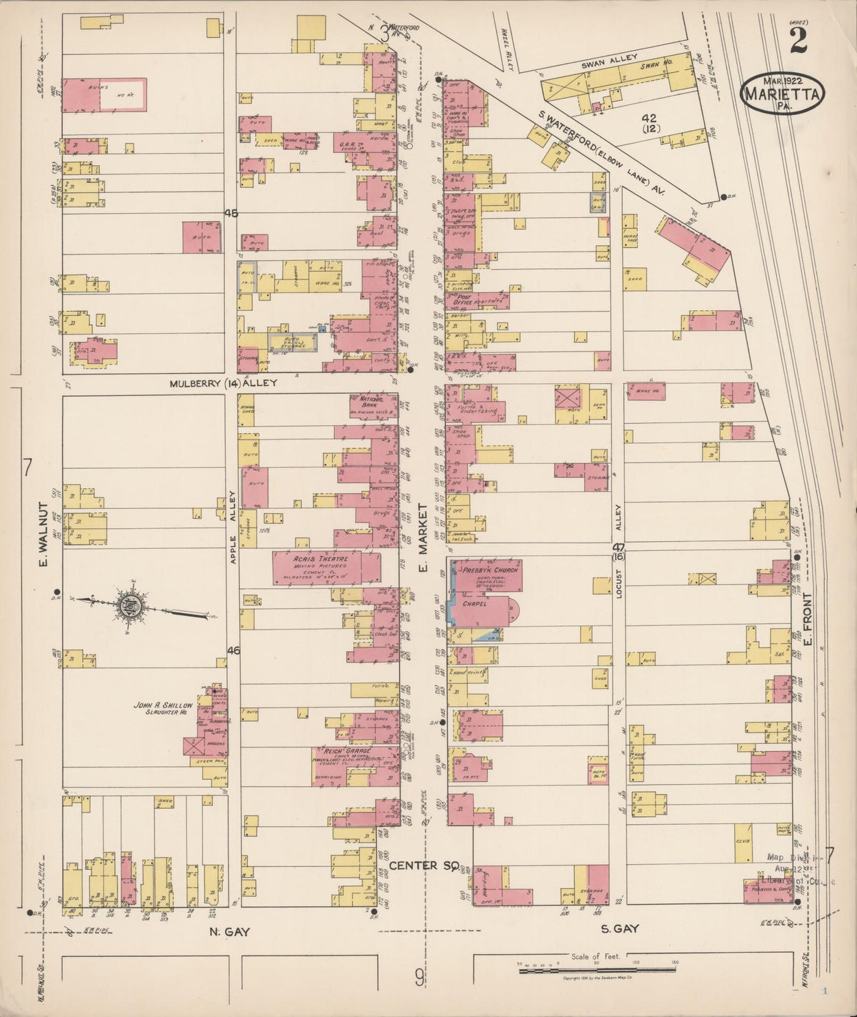 Sanborn Fire Insurance Map from Marietta, Lancaster County, Pennsylvania (1922), Sheet #0002 - Complete Map Set gallery image, historic Sanborn map, vintage wall art, Pennsylvania Pennsylvania