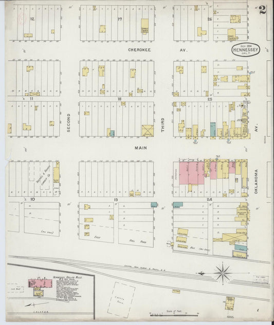 Sanborn Fire Insurance Map from Hennessey, Kingfisher County, Oklahoma (1894), Sheet #0002 - Historic Sanborn Fire Insurance Map Print, vintage old map wall art, antique decor, genealogy gift, Oklahoma Oklahoma map