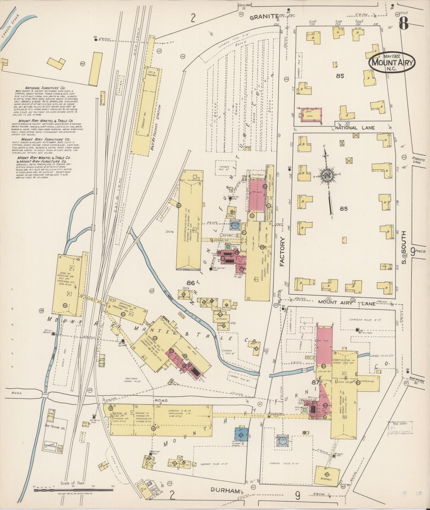 Sanborn Fire Insurance Map from Mount Airy, Surry County, North Carolina (1922), Sheet #0008 - Complete Map Set gallery image, historic Sanborn map, vintage wall art, North Carolina North Carolina